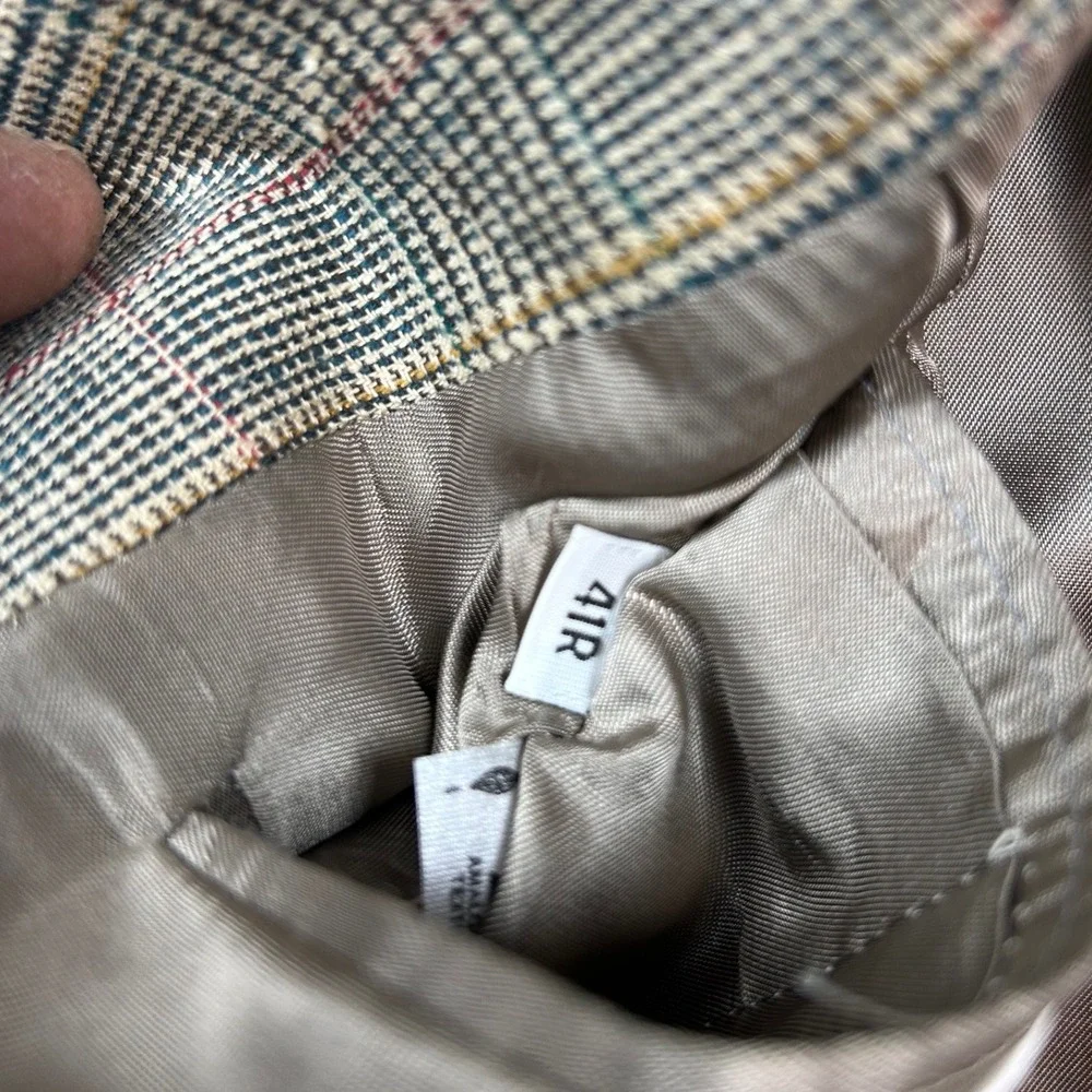 Austin Reed London Mens 100% Silk Glen Plaid Blazer Sport Coat Grey Tan 42R 44R